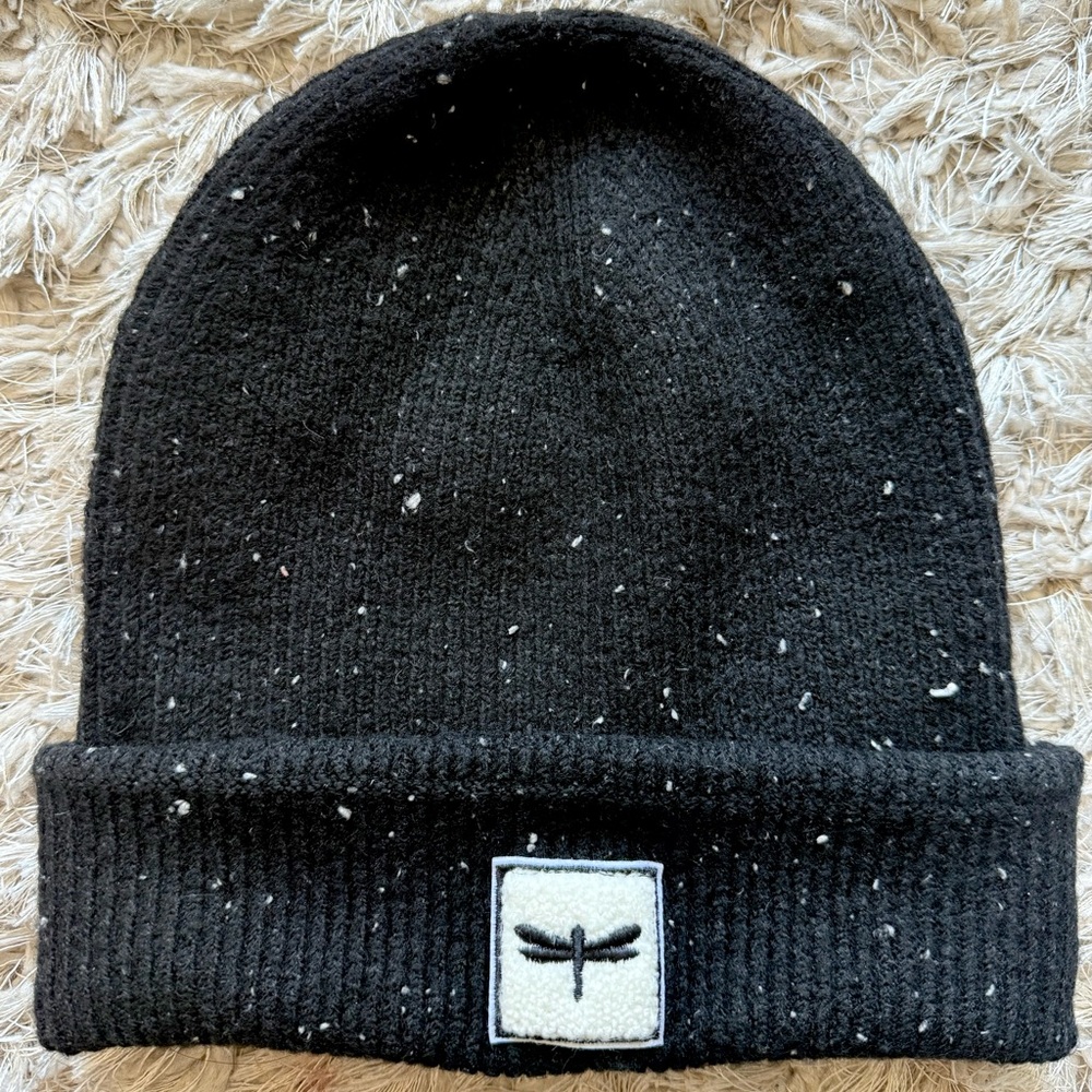 Tal NY Black Speckled Sherpa Logo Beanie New